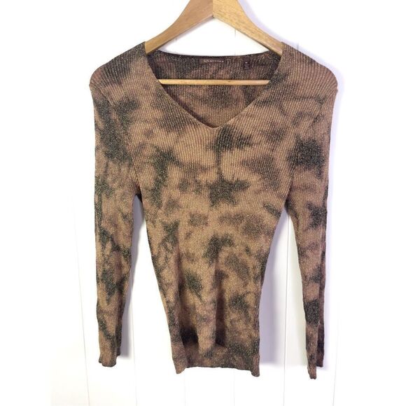 525 America‎ Silk Metallic Ribbed Bodycon Sweater M V-neck ￼ - Picture 1 of 7